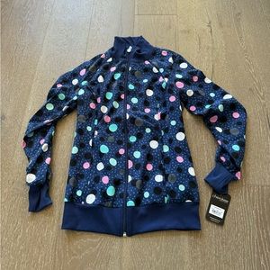 Cherokee Infinity polka dot zip-up scrub jacket